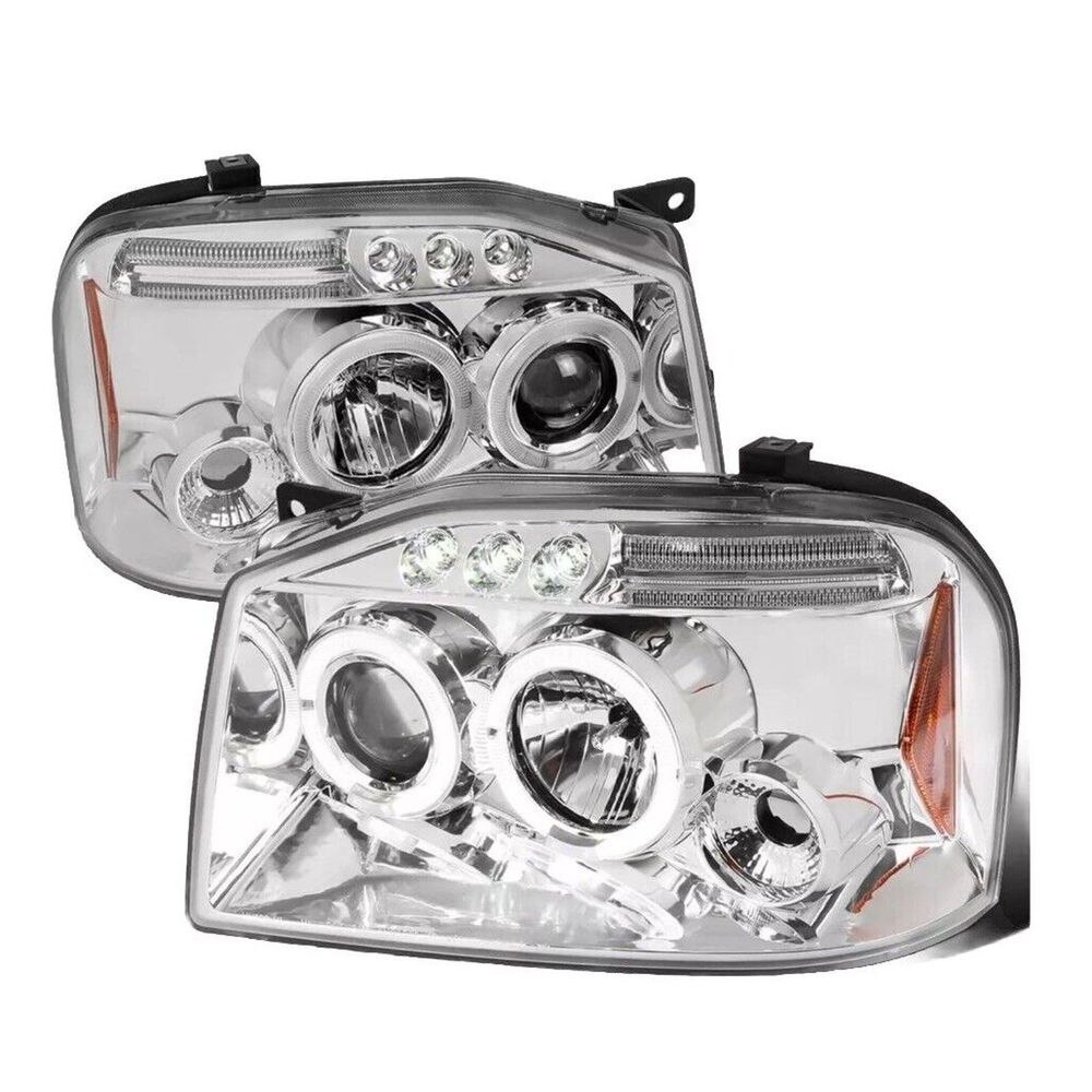 Chrome LED Projector Headlights w Halo for 2001–2004 Nissan Frontier Pair Spec-D
